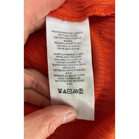 Anthropology Women's Size S Orange Deep V-Neck Ruched Long Sleeve Crop Top - Picture 5 of 7